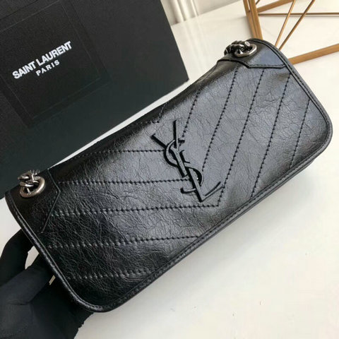 2018 S/S Saint Laurent Small Niki Chain Bag in Black Vintage Crinkled Leather
