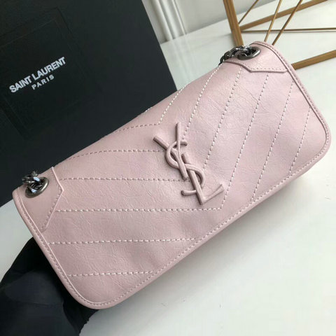 2018 S/S Saint Laurent Small Niki Chain Bag in Pink Vintage Crinkled Leather