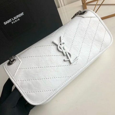 2018 S/S Saint Laurent Small Niki Chain Bag in White Vintage Crinkled Leather