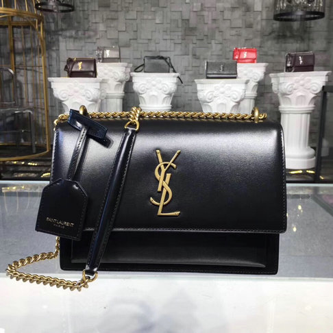 2019 S/S Saint Laurent Medium Sunset Bag Black with golden hardware