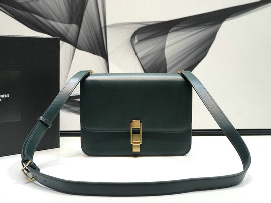 2019 Saint Laurent CARRE satchel in dark green smooth leather