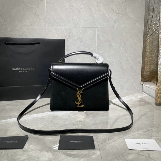 2020 Saint Laurent Cassandra Medium Top-handle Bag in Black Leather and Suede