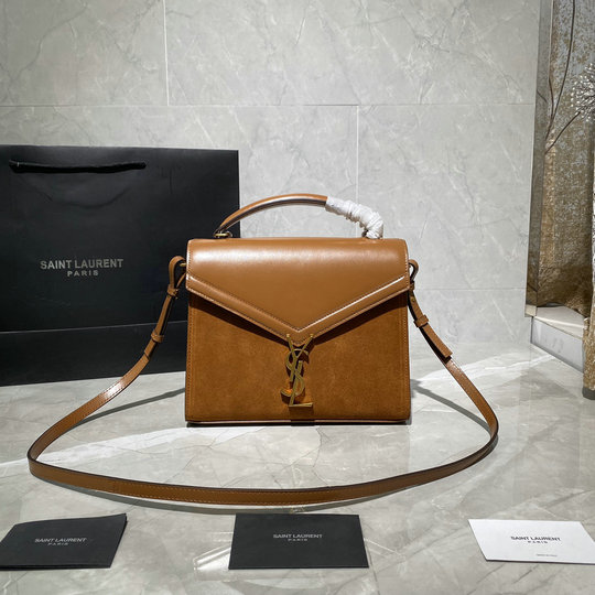 2020 Saint Laurent Cassandra Medium Top-handle Bag in Brick Leather and Suede