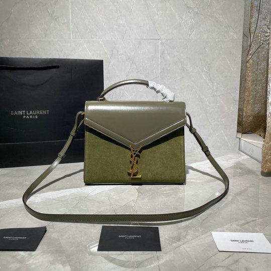 2020 Saint Laurent Cassandra Medium Top-handle Bag in Green Leather and Suede