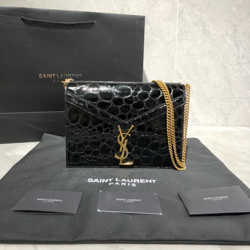2019 S/S Saint Laurent Cassandra Bag in Black Turtle-embossed Patent Leather