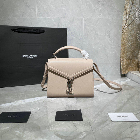 2020 Saint Laurent Cassandra Mini Top Handle Bag in marble pink grain de poudre embossed leather