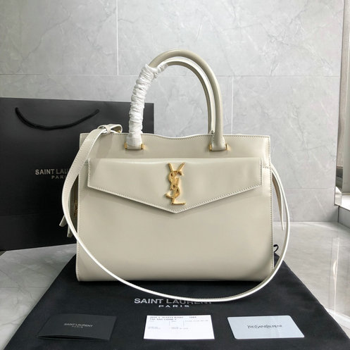 2019 S/S Saint Laurent Medium Uptown Tote in ivory glazed leather