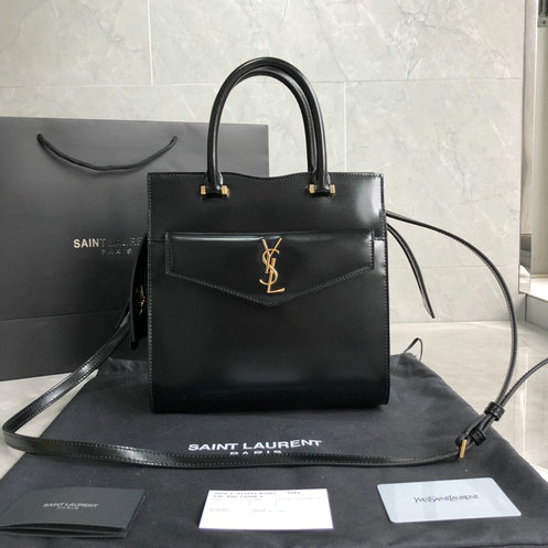 2019 S/S Saint Laurent Small Uptown Tote in black glazed leather