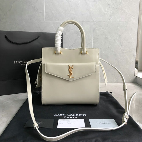 2019 S/S Saint Laurent Small Uptown Tote in ivory glazed leather