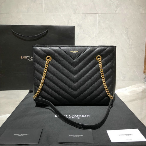 2019 Saint Laurent Tribeca Small Shopping Bag in black grain de poudre embossed leather