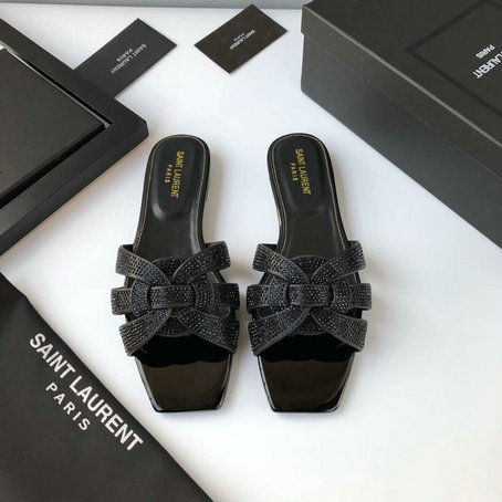 2019 Saint Laurent Tribute Nu Pieds Flat Sandals in Black