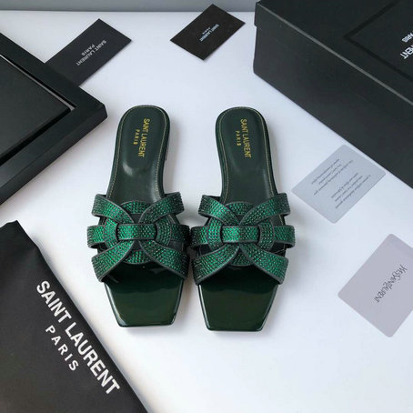 2019 Saint Laurent Tribute Nu Pieds Flat Sandals in Green