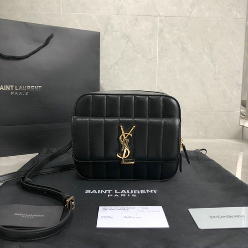 2019 Saint Laurent Vicky camera bag in black quilted lambskin leather