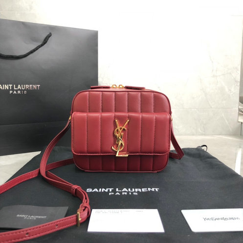 2019 Saint Laurent Vicky camera bag in red quilted lambskin leather