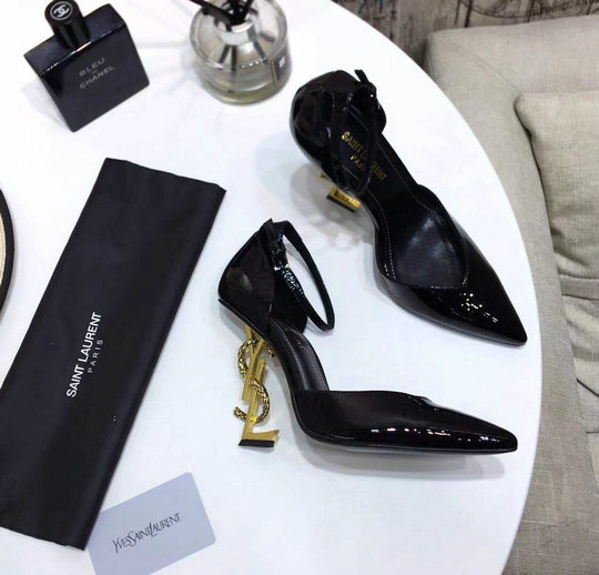2020 Saint Laurent Opyum D'orsay Pumps in Patent Leather with Bronze Snake Heel