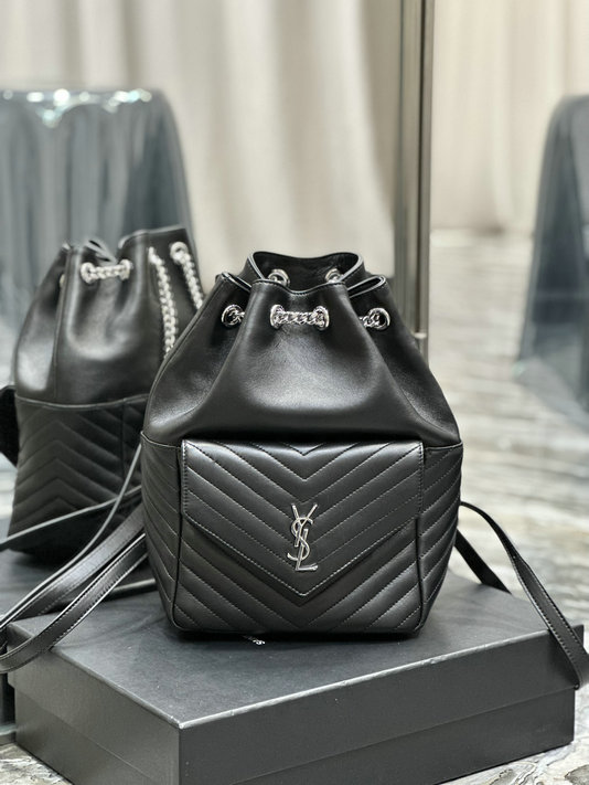 2023 cheap Saint Laurent Joe Backpack in Black Leather with silver-toned hardware