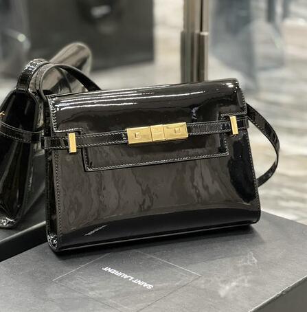 2023 2023 Saint Laurent Manhattan Small Shoulder Bag in Black Patent Leather
