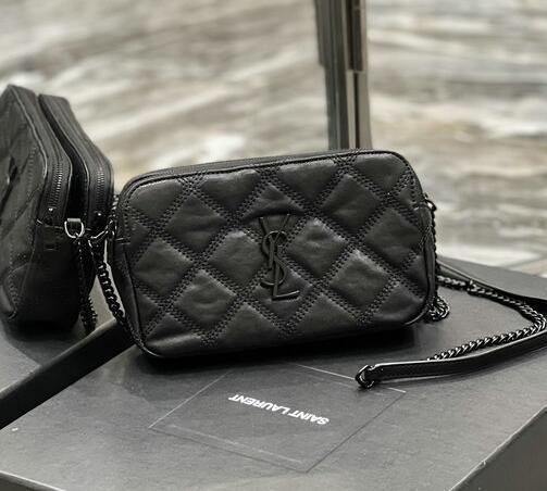 2023 CHEAP Saint Laurent Becky Double-zip Pouch in black quilted lambskin