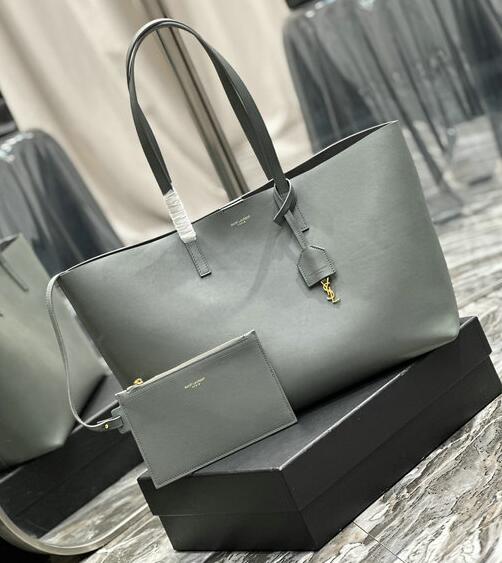 2023 cheap Saint Laurent E/W Shopping Bag in grey Leather