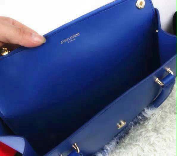 2015 Saint Laurent Runway Collection Outlet-YSL Top Handle Bag in Royal Blue Calfskin Leather - Click Image to Close