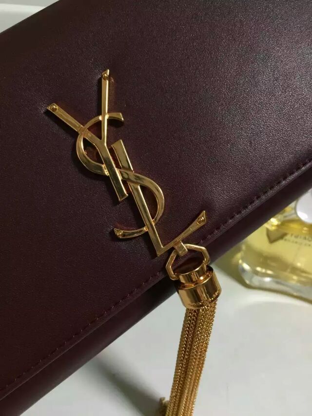 2015 New Saint Laurent Bag Cheap Sale-YSL Classic Monogramme Tassel Clutch Bag in Oxblood Calf Leather - Click Image to Close