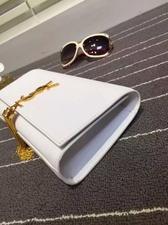 2015 New Saint Laurent Bag Cheap Sale-YSL Classic Monogramme Tassel Clutch Bag in White Calf Leather - Click Image to Close