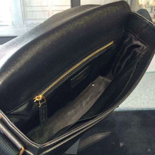 2015 New Saint Laurent Bag Cheap Sale-Saint Laurent Classic Museum Flap Front Messager Bag in Black Grain De Poudre Textured Leather - Click Image to Close