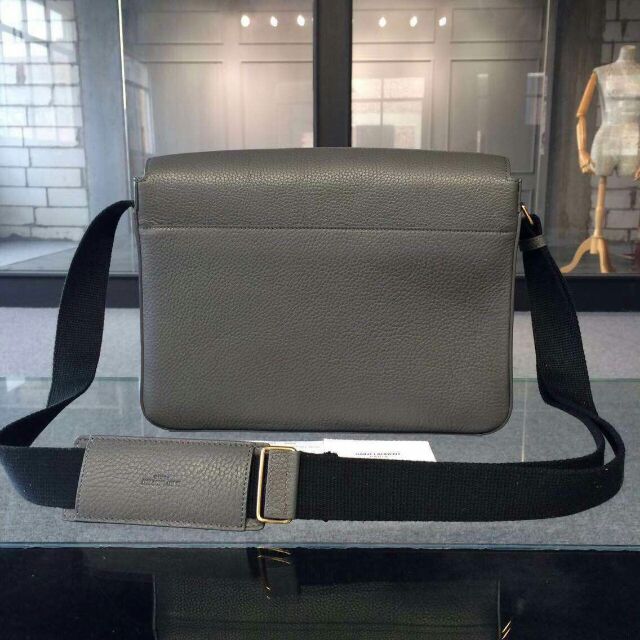 2015 New Saint Laurent Bag Cheap Sale-Saint Laurent Classic Museum Flap Front Messager Bag in Fog Grain De Poudre Textured Leather - Click Image to Close