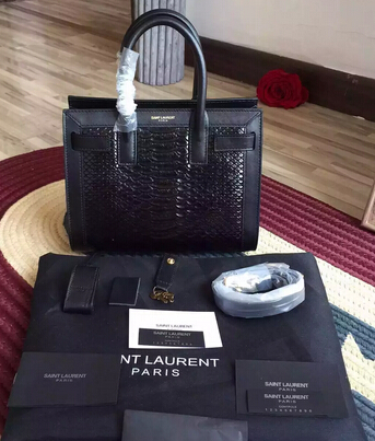 2015 New Saint Laurent Bag Cheap Sale- Saint Laurent Classic Small SAC DE JOUR BAG in Black Crocodile Embossed Leather