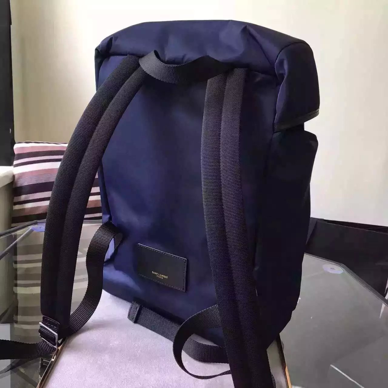 Limited Edition!2016 New Saint Laurent Bag Cheap Sale-Saint Laurent Hunting Rucksack in Royal Blue Canvas and Black Leather - Click Image to Close