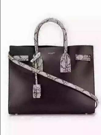 2015 New Saint Laurent Bag Cheap Sale-Saint Laurent Classic Sac De Jour Bag in Black Calfskin and Python Embossed Leather