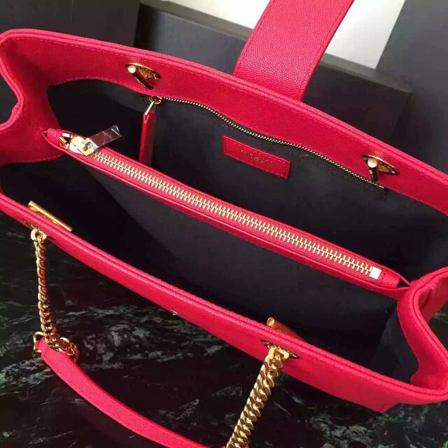 2015 New Saint Laurent Bag Cheap Sale-Saint Laurent Classic Monogram Shopping Bag in Red Grained Leather with Gold Chain - Click Image to Close