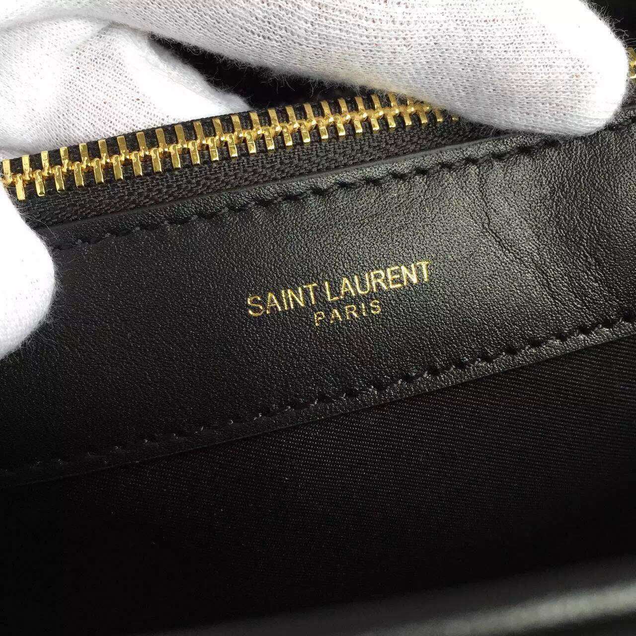 2015 New Saint Laurent Bag Cheap Sale-Saint Laurent Classic Monogram Shopping Bag in Black Smooth Calfskin Leather with Gold Chain - Click Image to Close