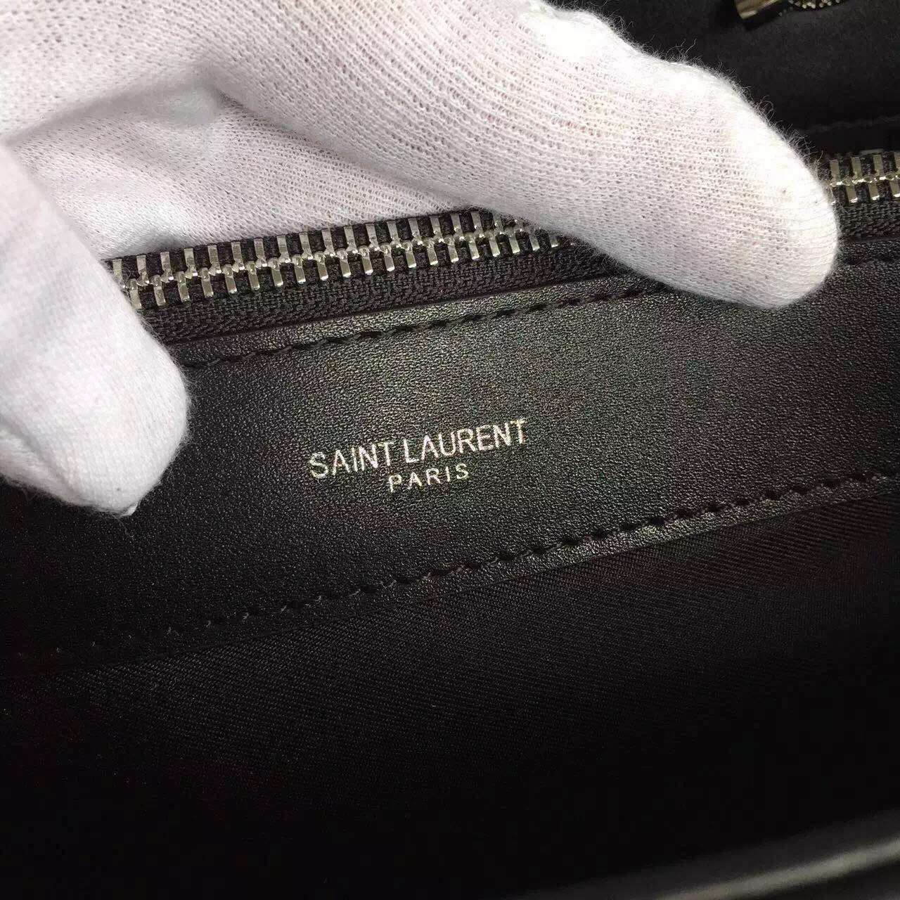 2015 New Saint Laurent Bag Cheap Sale-Saint Laurent Classic Monogram Shopping Bag in Black Smooth Calfskin Leather with Silver Chain - Click Image to Close