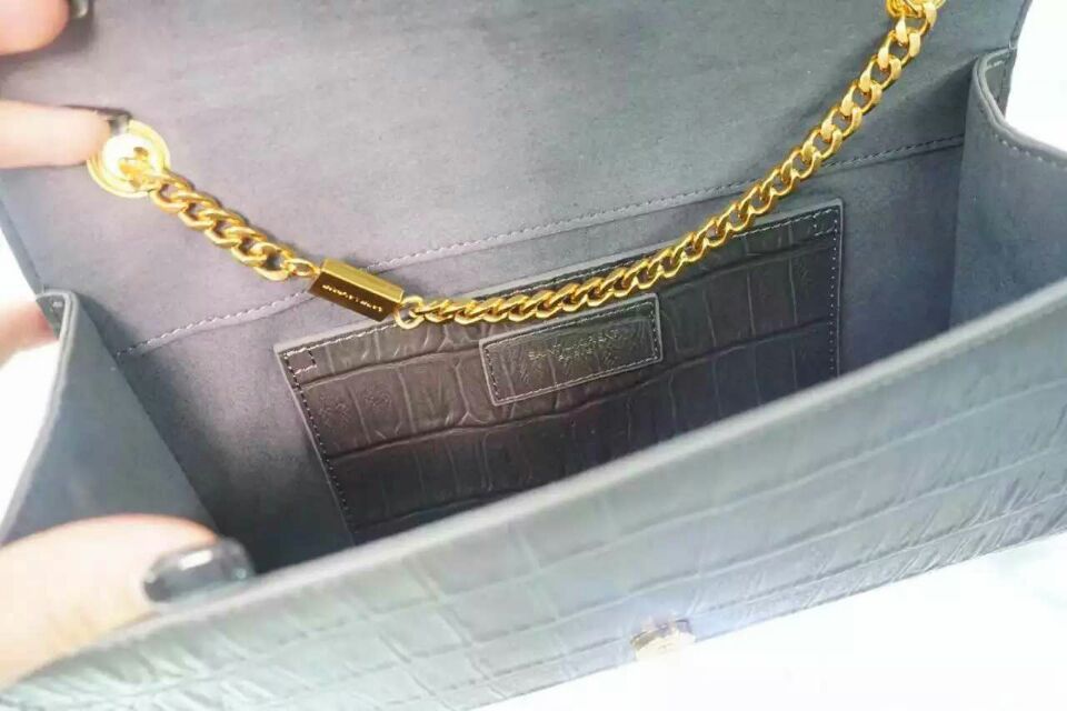 2015 New Saint Laurent Bag Cheap Sale-Classic Monogram Saint Laurent Tassel Satchel in Grey Embossed Crocodile Leather - Click Image to Close