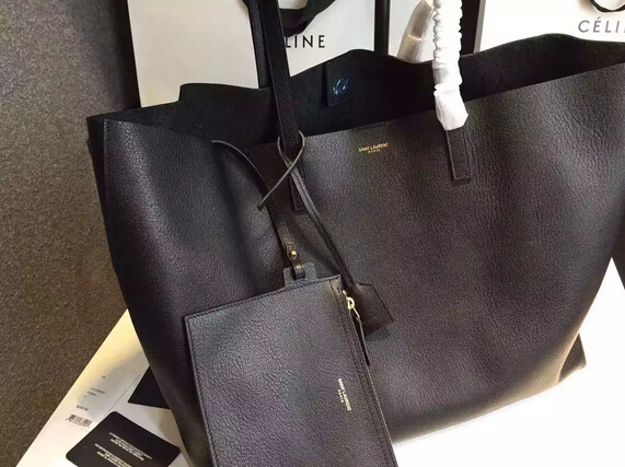 2015 New Saint Laurent Bag Cheap Sale-Saint Laurent Shopping Tote in Black Leather - Click Image to Close