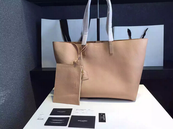 2015 New Saint Laurent Bag Cheap Sale-Saint Laurent Shopping Tote in Dark Beige Leather - Click Image to Close