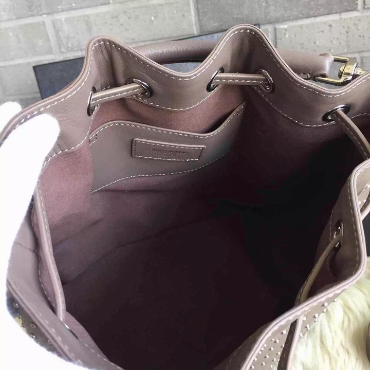 2015 New Saint Laurent Bag Cheap Sale-Saint Laurent Medium Emmanuelle Bucket Bag in Fog Leather and Silver-Toned Metal Studs - Click Image to Close