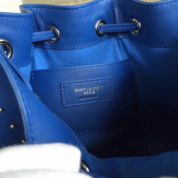 2015 New Saint Laurent Bag Cheap Sale-Saint Laurent Medium Emmanuelle Bucket Bag in Royal Blue Leather and Silver-Toned Metal Studs - Click Image to Close