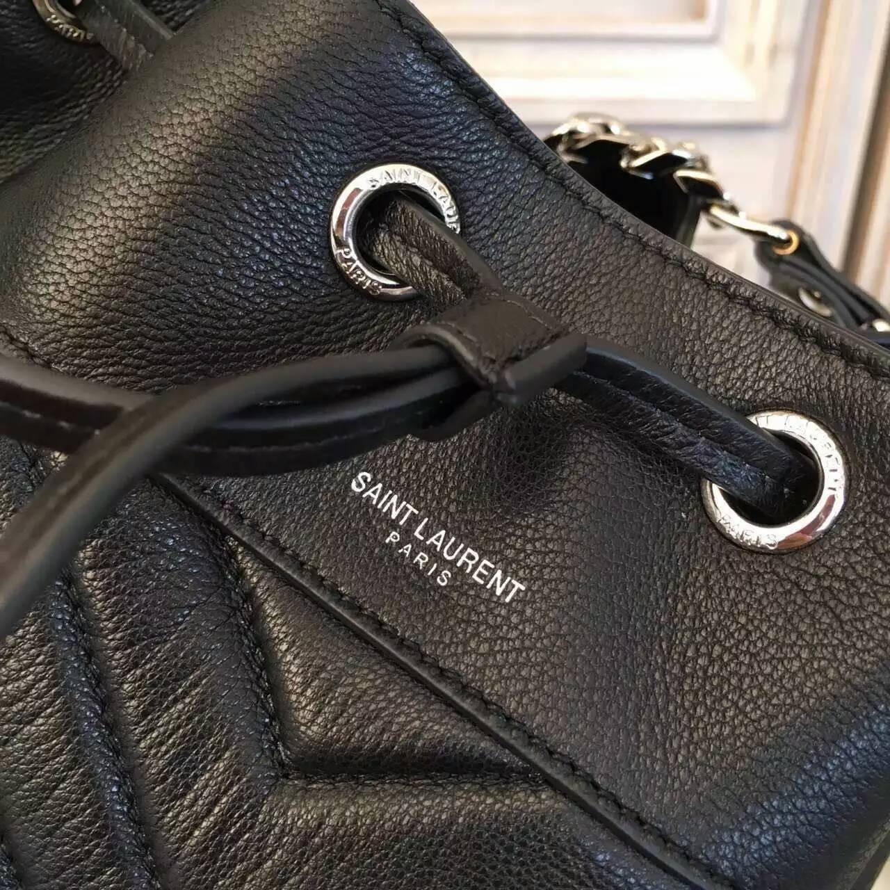2016 New Saint Laurent Bag Cheap Sale-Saint Laurent Medium Emmanuelle Bucket Bag in Black Quailted Leather - Click Image to Close