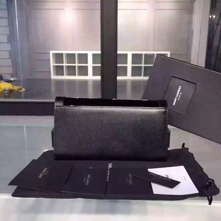 2015 New Saint Laurent Bag Cheap Sale-YSL Color Matching Wallet in Black Calfskin And Patent Leather - Click Image to Close