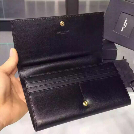 2015 New Saint Laurent Bag Cheap Sale-YSL Color Matching Wallet in Black Calfskin And Blue Patent Leather - Click Image to Close