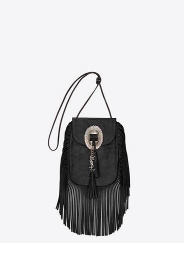 Hurry Up!F/W 2015 New Saint Laurent Bag Cheap Sale-Saint Laurent Anita Tasseled Flat Bag in Black Leather