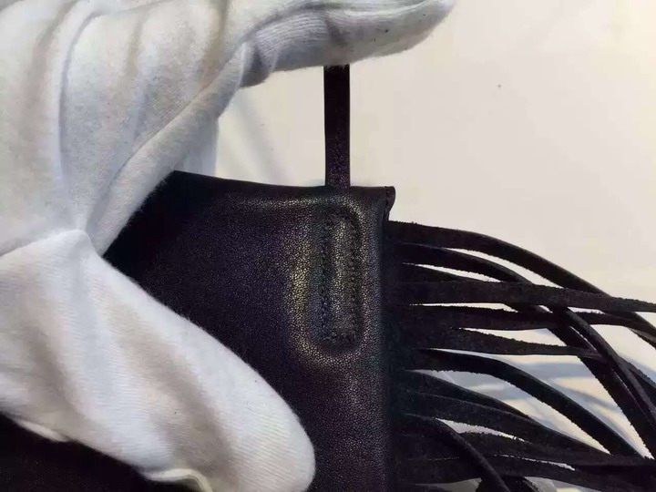 Hurry Up!F/W 2015 New Saint Laurent Bag Cheap Sale-Saint Laurent Anita Tasseled Flat Bag in Black Leather - Click Image to Close