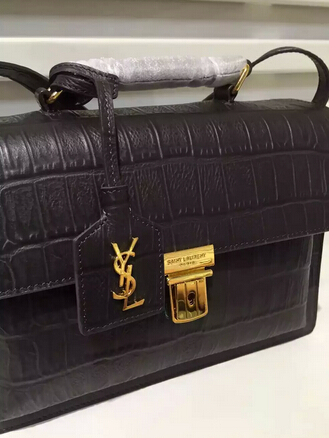 Fall/Winter 2015 Saint Laurent Bag Cheap Sale-Saint Laurent High School Satchel in Black Crocodile Embossed Leather with Gold Buckle - Click Image to Close