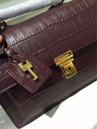 Fall/Winter 2015 Saint Laurent Bag Cheap Sale-Saint Laurent High School Satchel in Oxblood Crocodile Embossed Leather with Gold Buckle - Click Image to Close