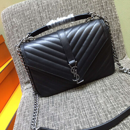2015 New Saint Laurent Bag Cheap Sale-Saint Laurent Classic Medium COLLEGE MONOGRAM Saint Laurent Bag in Black MATELASSE Leather