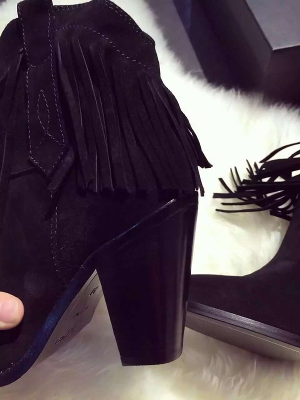 2015 New Saint Laurent Shoes Cheap Sale-Saint Laurent New Western 80 Fringed Ankle Boot in Black Suede - Click Image to Close