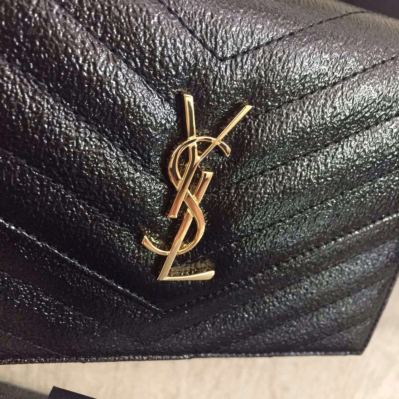 2016 Cheap YSL Out Sale with Free Shipping-Saint Laurent Monogram Envelope Chain Wallet in Black Grained Matelasse Metallic Leather - Click Image to Close
