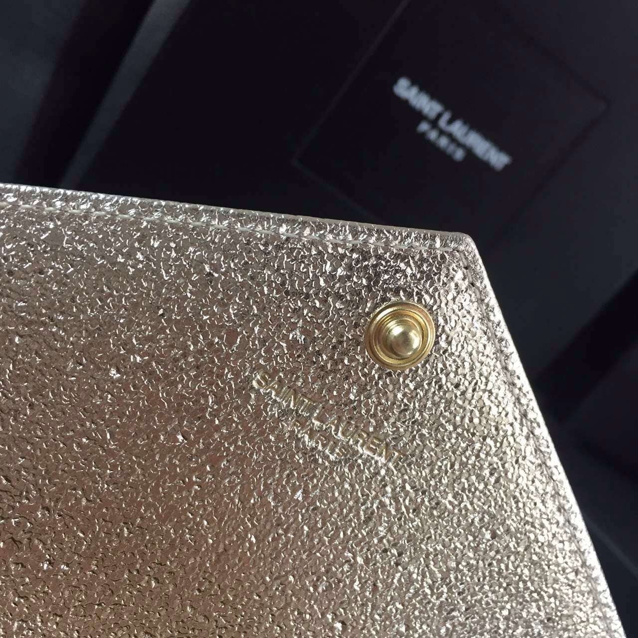 2016 Cheap YSL Out Sale with Free Shipping-Saint Laurent Monogram Envelope Chain Wallet in Pale Gold Grained Matelasse Metallic Leather - Click Image to Close